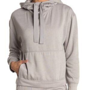 New Magaschoni Gray Cowl Neck Hooded Sweatshirt Satin Ties Pocket NWOT Medium